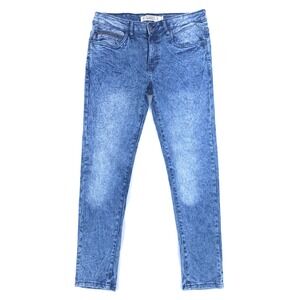 Akademiks Men Jeans Jeanius Slim 30x30 Blue Acid Wash Streetwear Zipper Detail